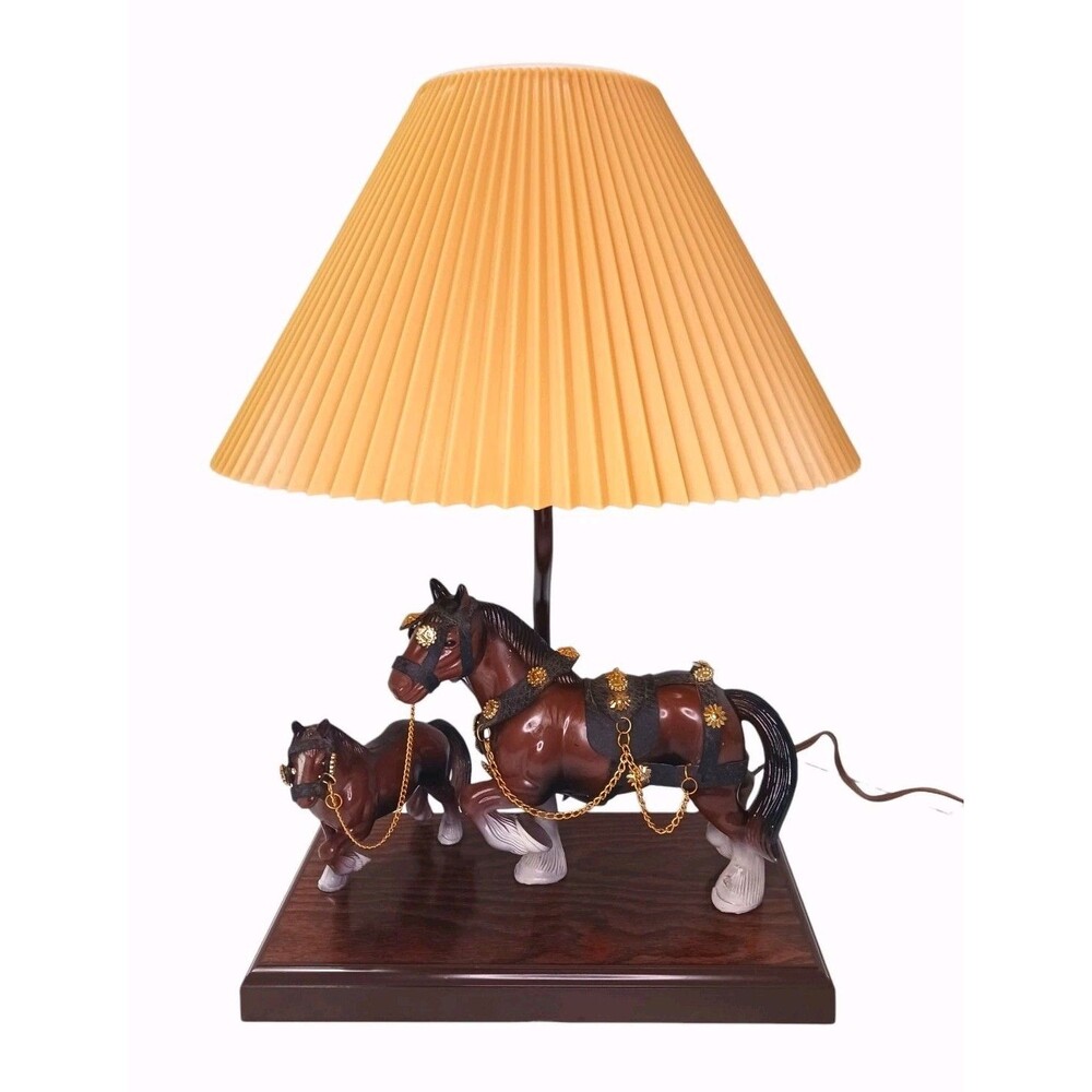 Vintage Gilbert Clydesdale Horses 17” Western Table Lamp + Original Shade Works!